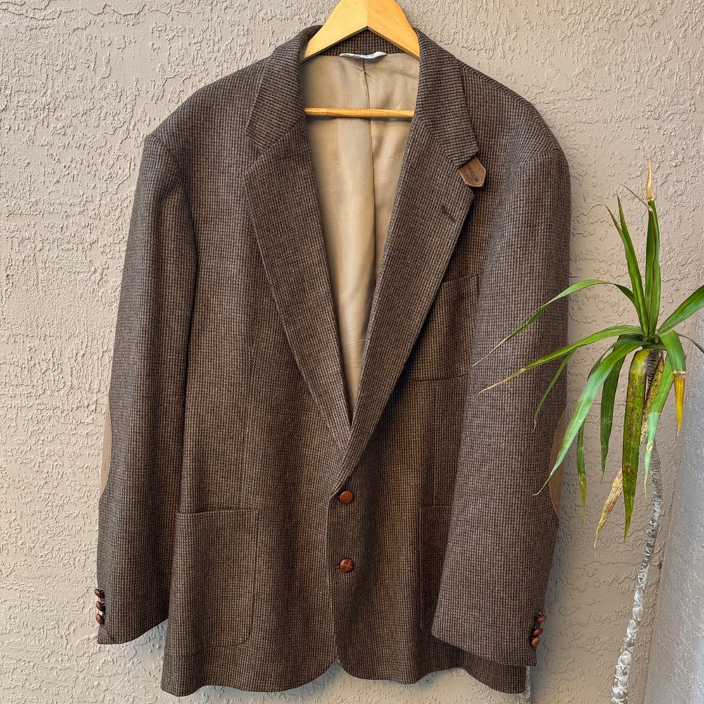 Men's Brown Textured 100% Pure Wool Vintage  Blazer